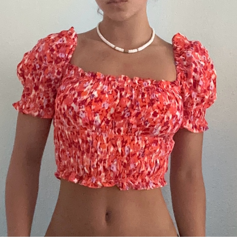 H&M Colorful Floral Puff Sleeve Blouse